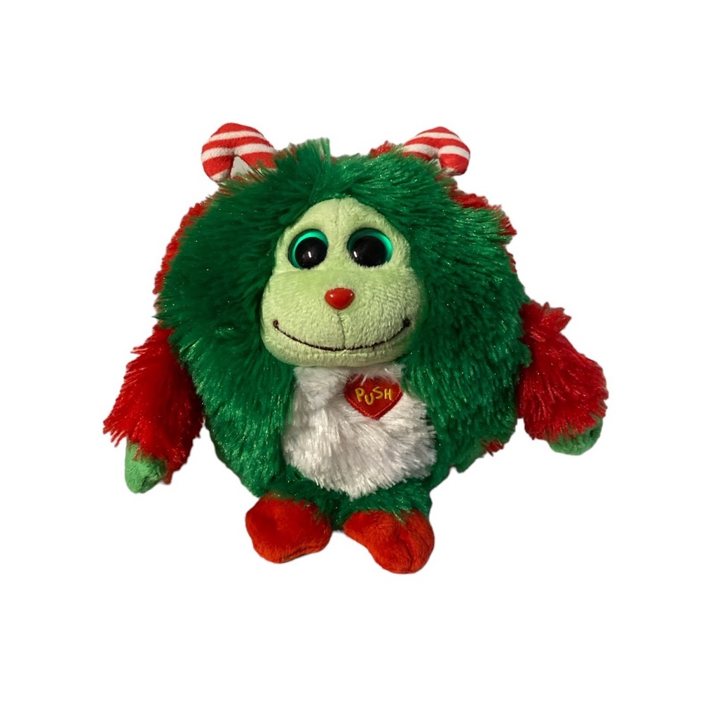 Ty Monstaz Holly Christmas Plush Monster Stuffed Animal Fuzzy Ball Green 5 inch